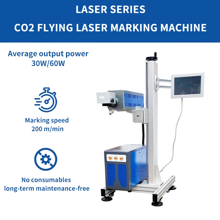 Ck High Speed CO2 Automatic Flying Line Package/Paper/Box/Plastic/Wooden Plastic Bottle Date Logo Marking Machine 30W Portable CO2 Cutting Marking Equipment