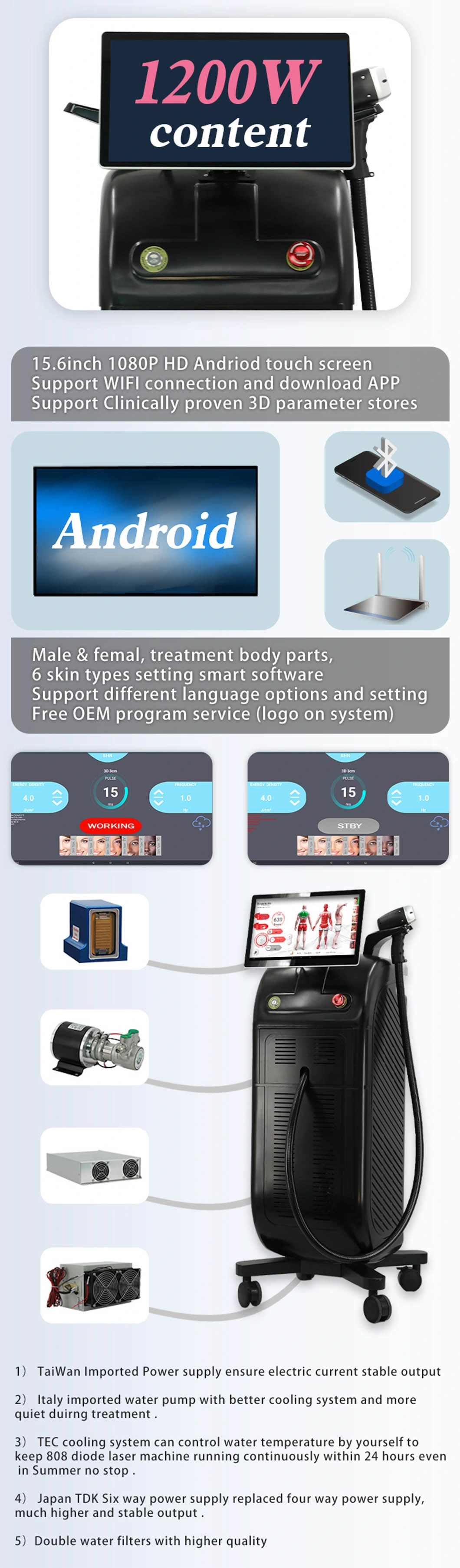 2022 New Long Pulsed ND YAG 755 Device for Opt China Laser Hair Removal 755+808+1604nm
